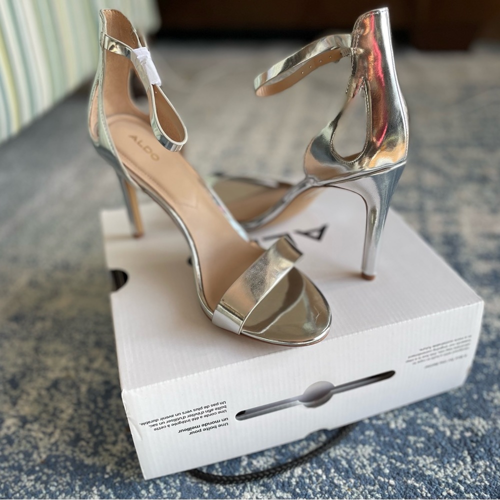 Silver Aldo Heels, Size 9